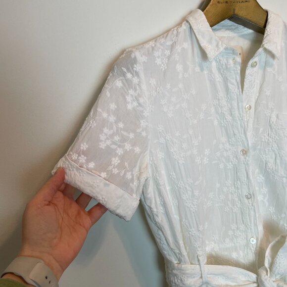 SEZANE Adele Floral Embroidered Eyelet Button Down Midi Shirt Dress \\ 38 (6) - Picture 4 of 9